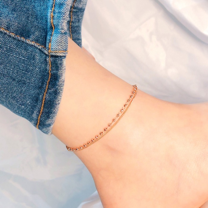 14k 18k 캔디볼 커브 두줄 발찌